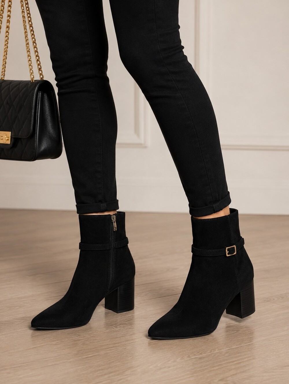 Liz Claiborne Black Ankle Boots with Gold Accent Size 10 New